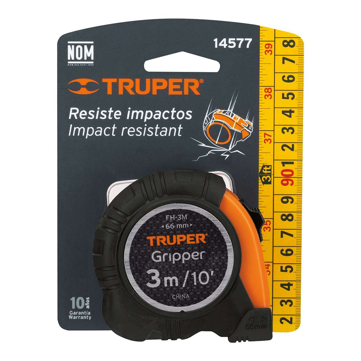 Cinta Metrica Contra Impactos Truper Gripper FH-30 De 3 Metros  X 13MM